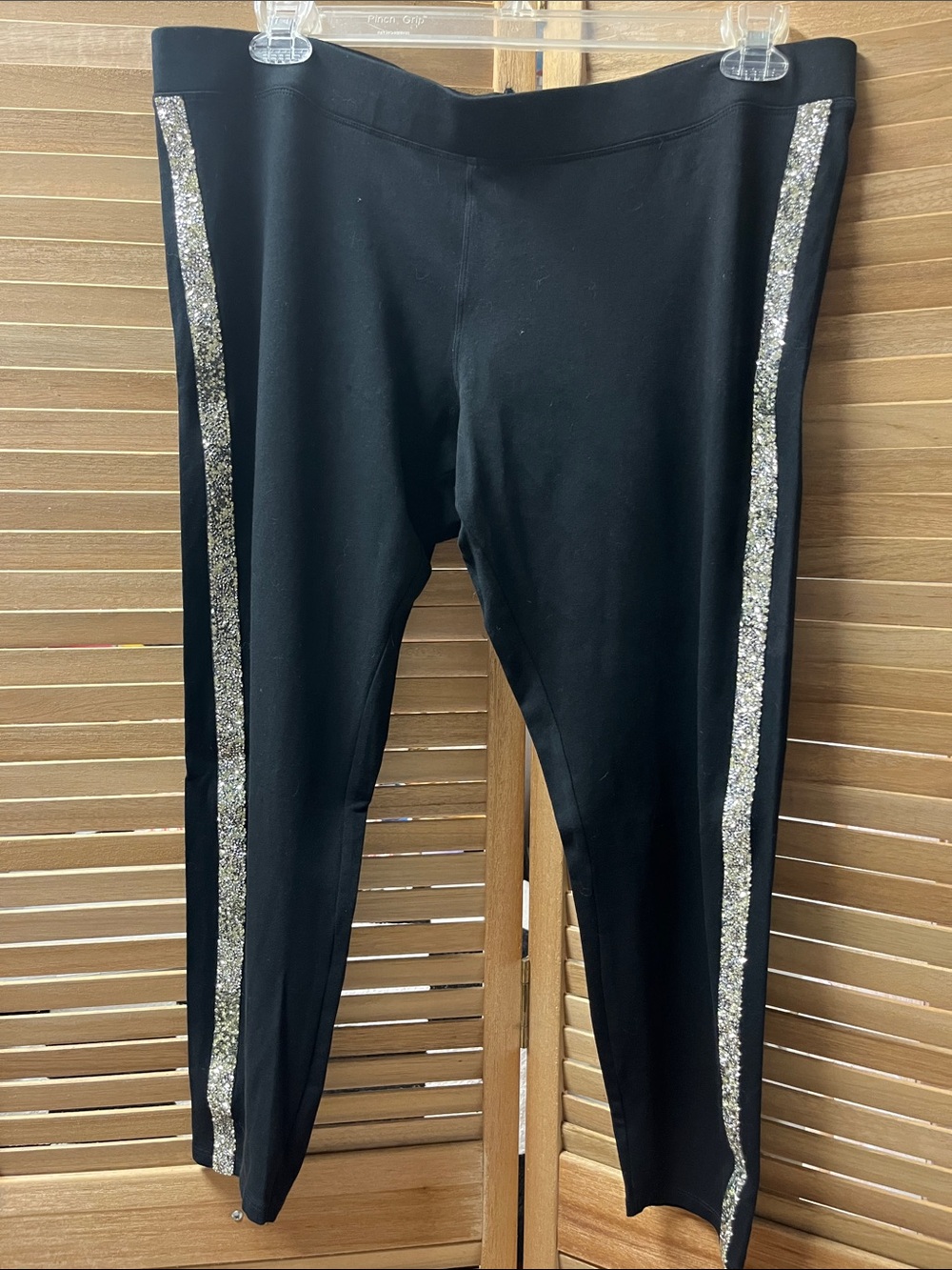 Express Black Leggings with Silver Sequin Side Stripes